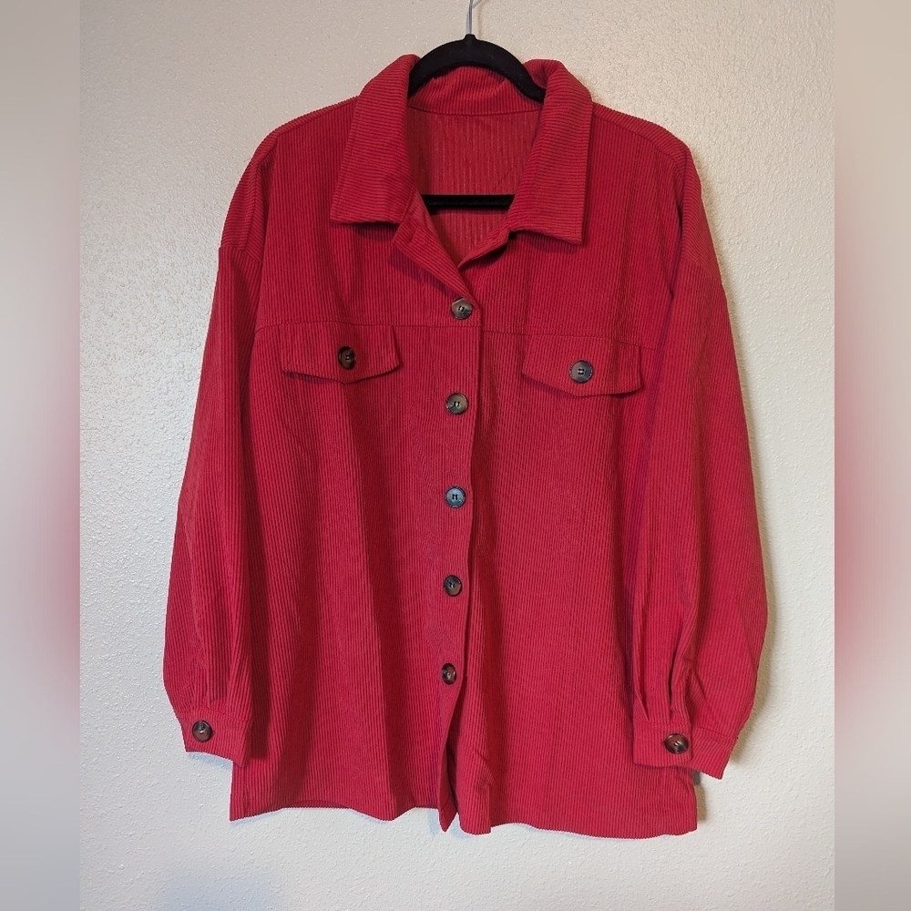 Red Fall Jacket ribbed Size Large - Picture 1 of 8